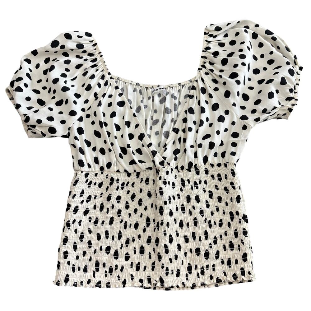 Reformation Polka Dot Smocked Puff Sleeve Top Women's XL Coquette Girly Dainty